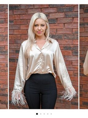 These Three Feather Cuffed Satin Shirt- Cream Medium